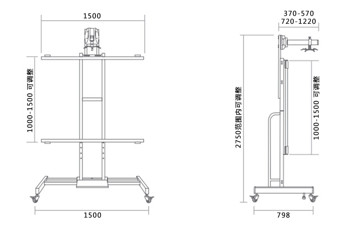 電子白板移動(dòng)支架產(chǎn)品尺寸細(xì)節(jié)