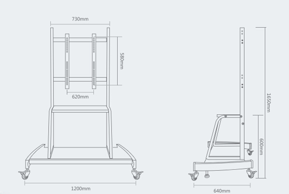液晶一體機(jī)移動支架F1500產(chǎn)品尺寸細(xì)節(jié)